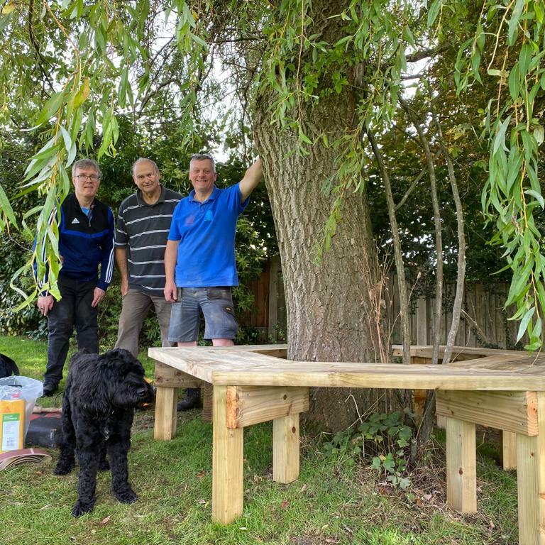 Andy, Gary & Paul happy with their Bench around a tree